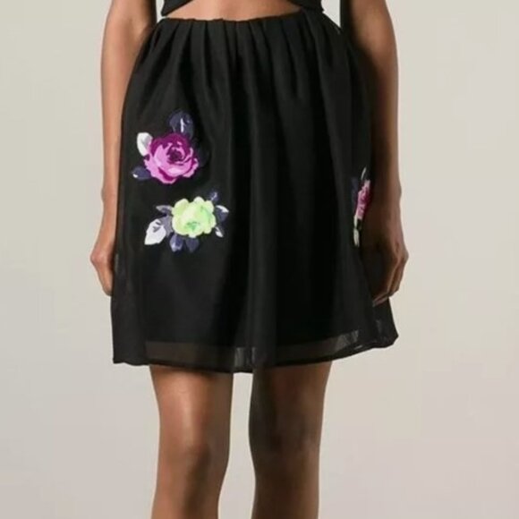 CARVEN Net Overlay FLORAL EMBROIDERED Tulle SKIRT Black L (Orig. $325) - Picture 2 of 6